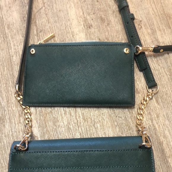 Michael Kors Forest Green Crossbody bag with detachable wristlet inside. - Picture 7 of 10